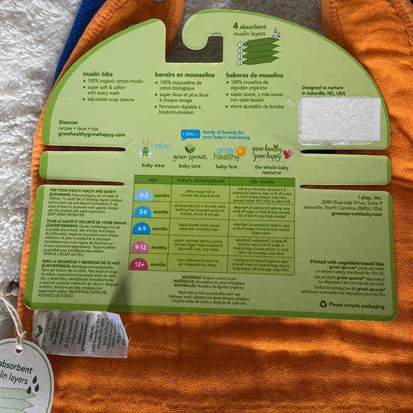 Green Sprouts 2 Pack Muslin Bibs (orange & blue) - Picture 4 of 4